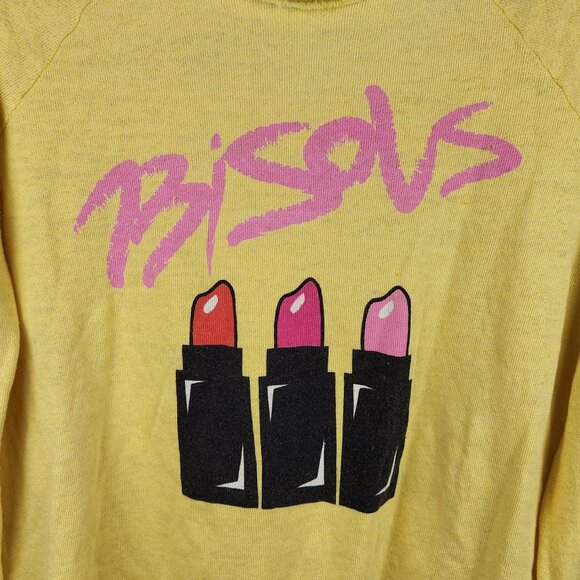 Wildfox Bisous Kisses Lipstick Slouchy Distressed Raglan Sleeve Sweatshirt XS - Picture 5 of 9
